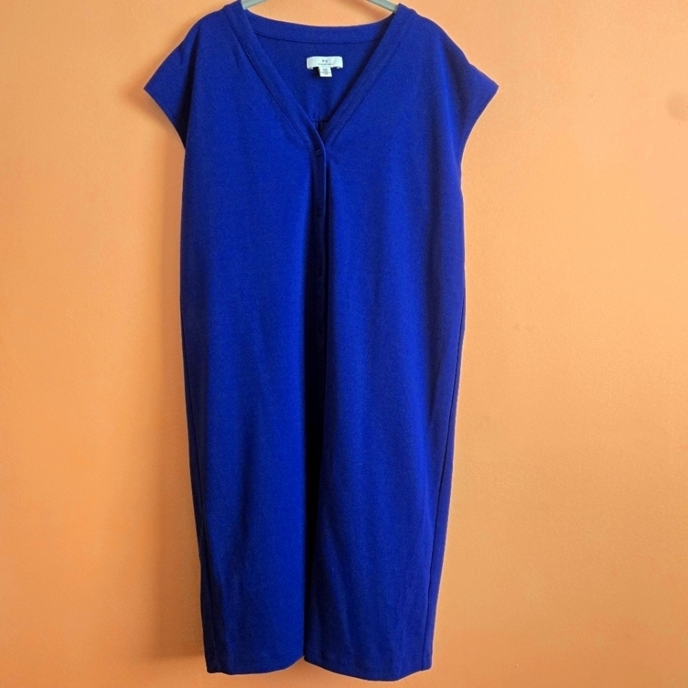 H Halston Blue Button Front Stretch Dress – Size M